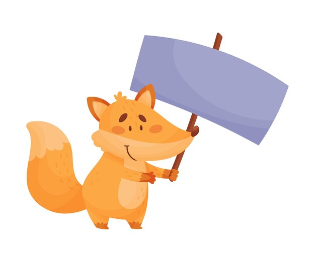 Vector smiling fox standing and holding banner with copyspace vector illustration