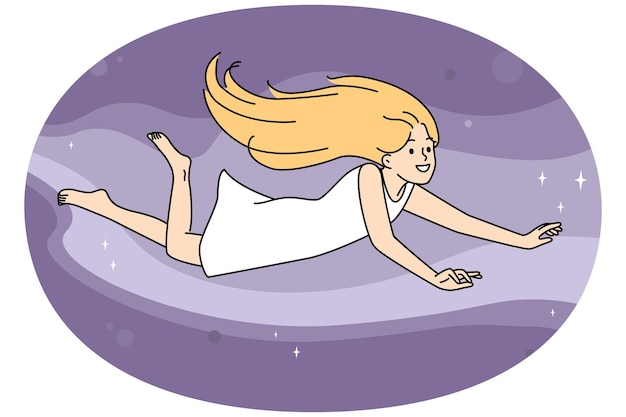 Smiling girl flying in sky dreaming
