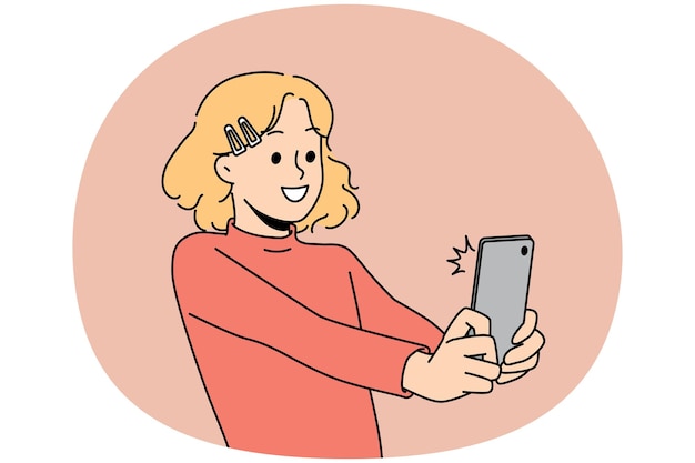 Vector smiling girl make selfie on cellphone