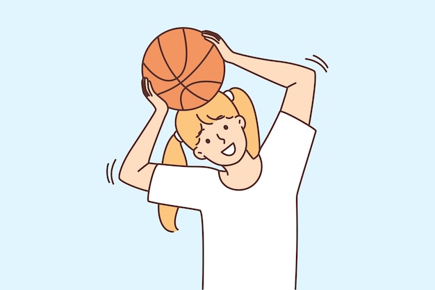 Smiling girl play basketball