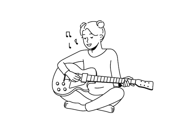 기타를 연주 웃는 소녀