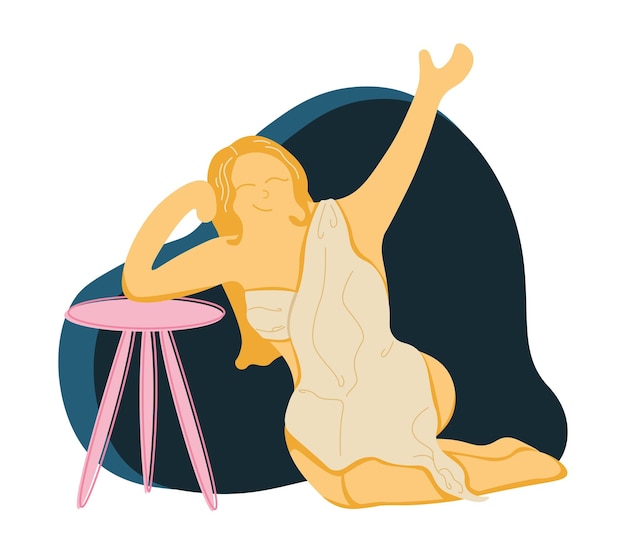 Smiling girl posing with chair girl silhouette in a sheet vector mental health illustration