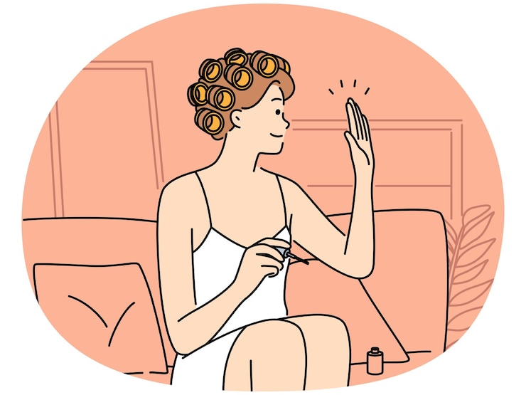 Vector smiling girl in salon waving to friend