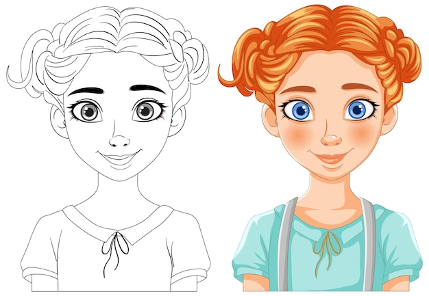 Vector smiling girl vector illustration process