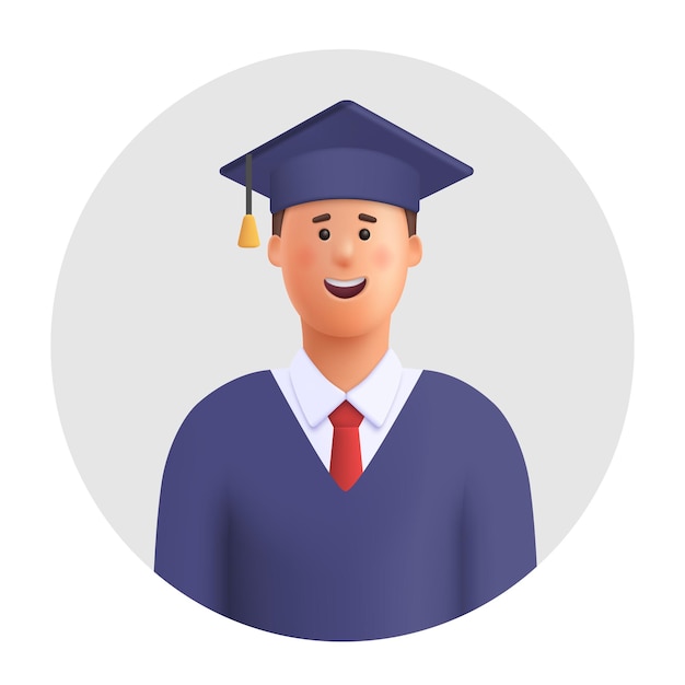 Smiling graduate student wearing academic robe and graduation cap 3d vector people character illustrationCartoon minimal style