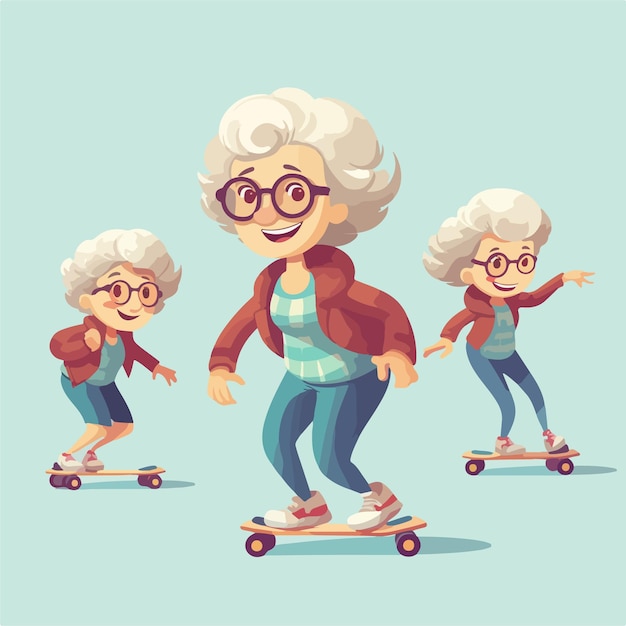 Smiling grandmother with rollerblades enjoying a leisurely ride