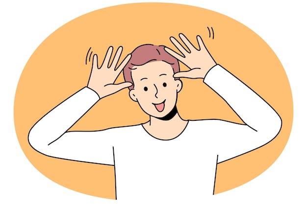 Vector smiling guy make funny face gesture