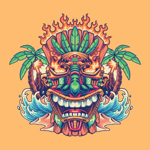 Vector smiling hawaiian tiki mask illustration