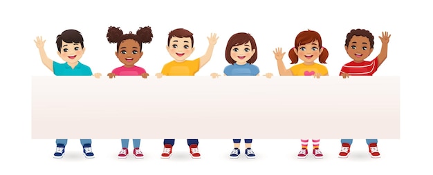 空の白板を握っている笑顔の子供男の子と女の子孤立したベクトルイラスト