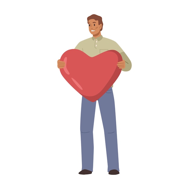 Vector smiling man holding heart love expression