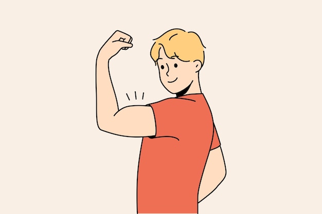 Vector smiling man showing muscles