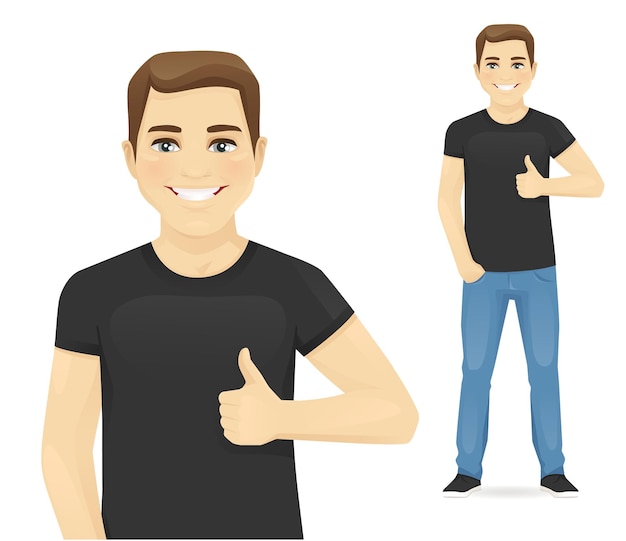 Vector smiling man showing thumb up gesture vector illustration