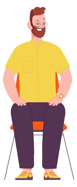 Vector smiling man sit on chair middle age guy waiting