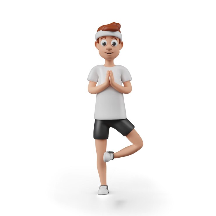 Vector smiling man standing in tree pose 3d male character doing yoga