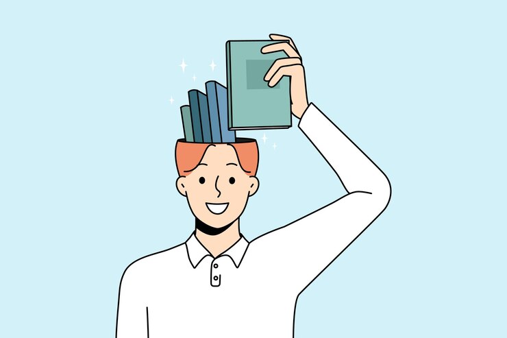 Vector 笑顔の男は頭から本を取る