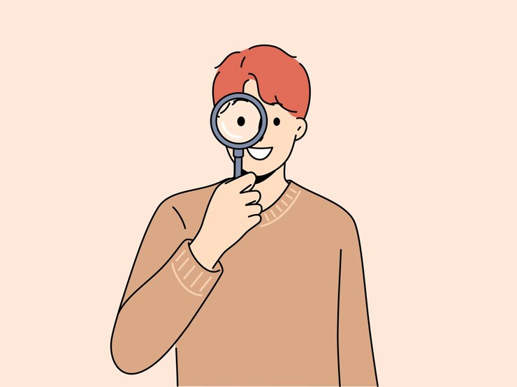 Vector 虫眼鏡で情報を検索する笑顔の男性