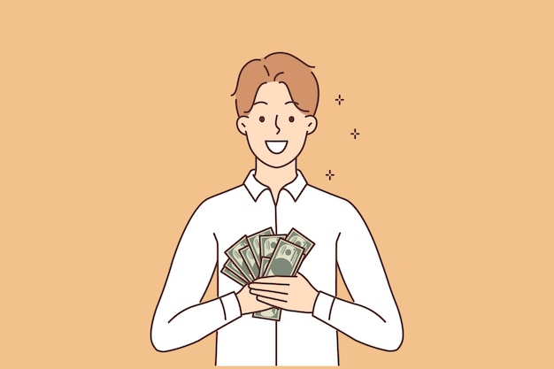 Улыбающийся мужчина с деньгами в руках
