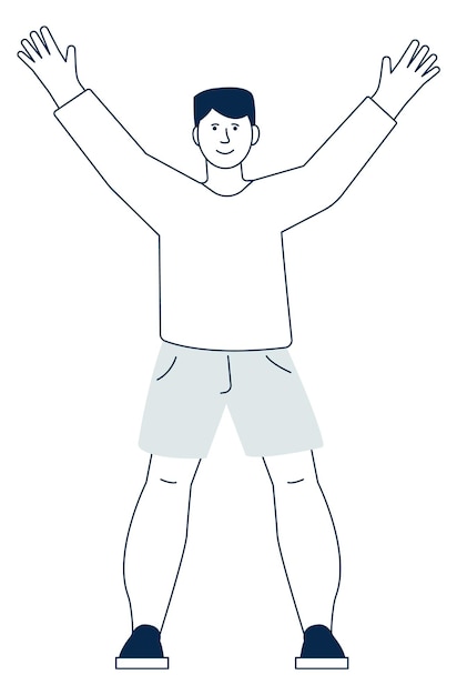 Smiling man with raised arms happy greeting gesture