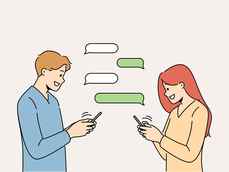 Vector 웃는 남자와 여자 온라인 메시징