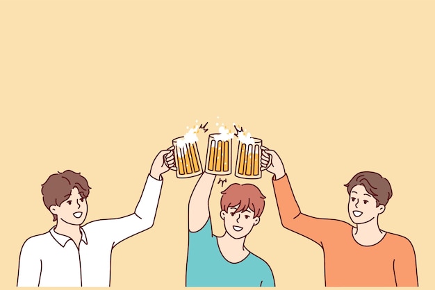Smiling men cheers drinking beer