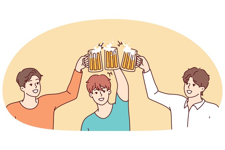 Vector 맥주를 마시는 웃는 남자 환호
