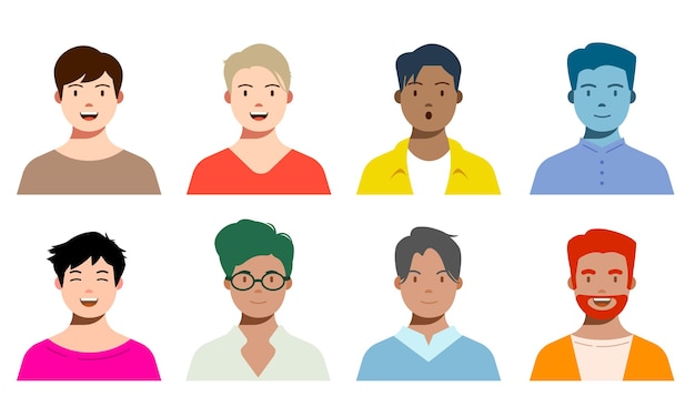 Vettore set di avatar di persone sorridenti collezione di personaggi diversi di uomini e uomini illustrazione vettoriale isolato