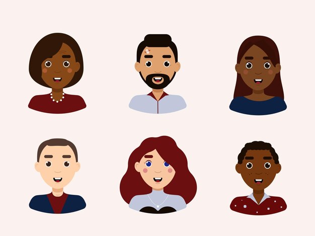 Vector smiling people avatar set illustration