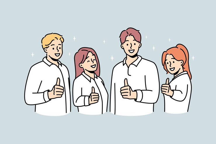 Vector 웃는 사람들은 추천을 위해 엄지손가락을 보여줍니다.