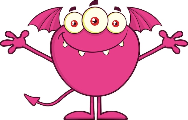 Smiling Pink Monster Cartoon Mascot Character With Open Arms. Vector Illustration