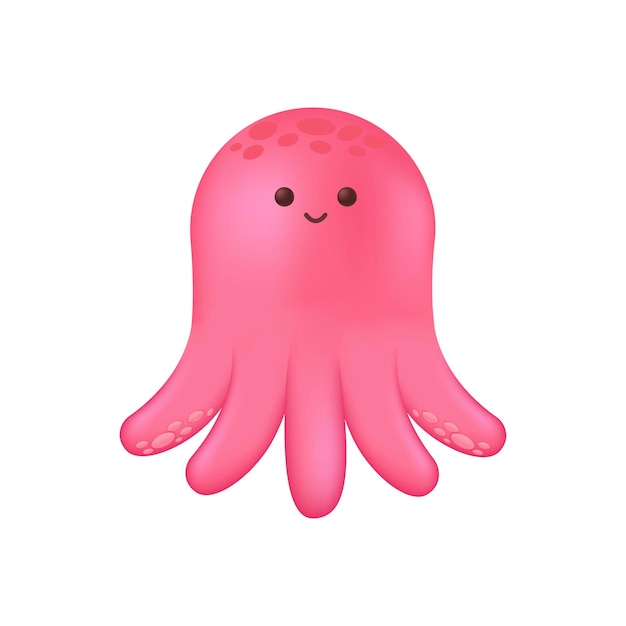 Smiling pink octopus character as kids toy 3D illustration