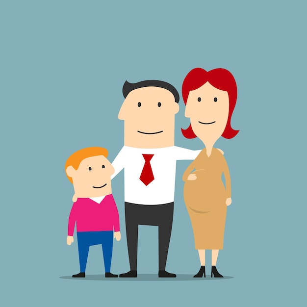 Smiling pregnant woman with husband and son