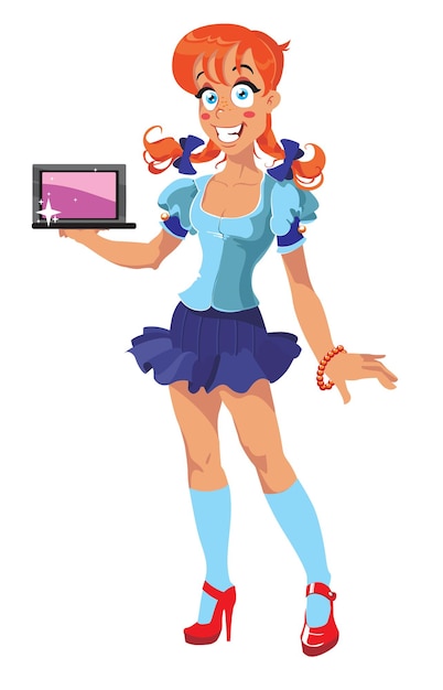 Vector smiling presentation girl with computer