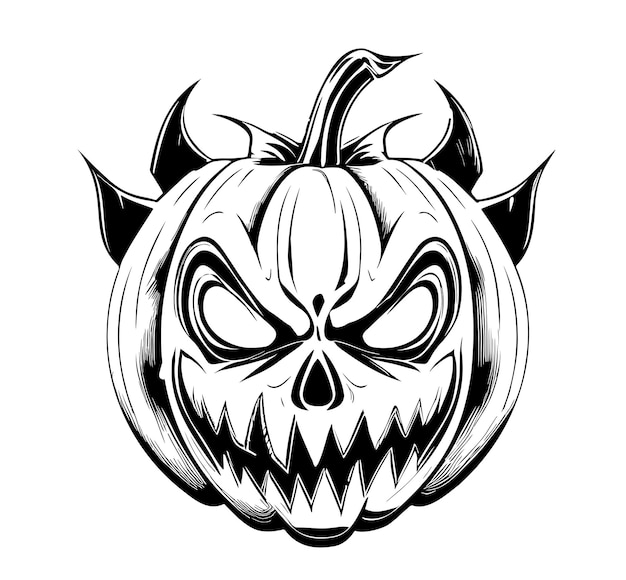 Smiling pumpkin for halloween hand drawn sketch illustration