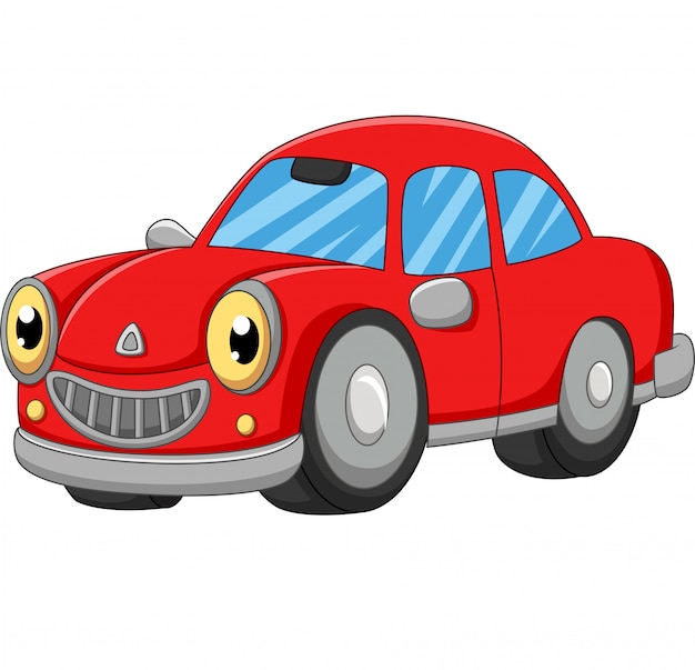 Vector smiling red car cartoon on white