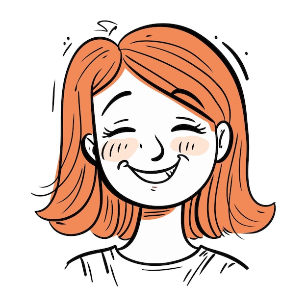 Vector smiling red haired girl with closed eyes vector illustration
