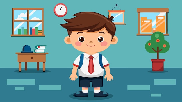 Vector smiling schoolboy in classroom vector illustration