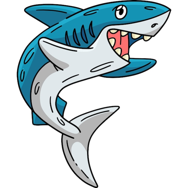Smiling Shark Cartoon Colored Clipart Illustration