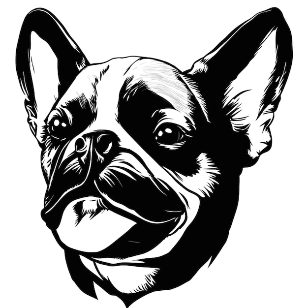 Vettore schizzo sorridente bulldog francese vista anteriore illustrazione vettoriale in bianco e nero