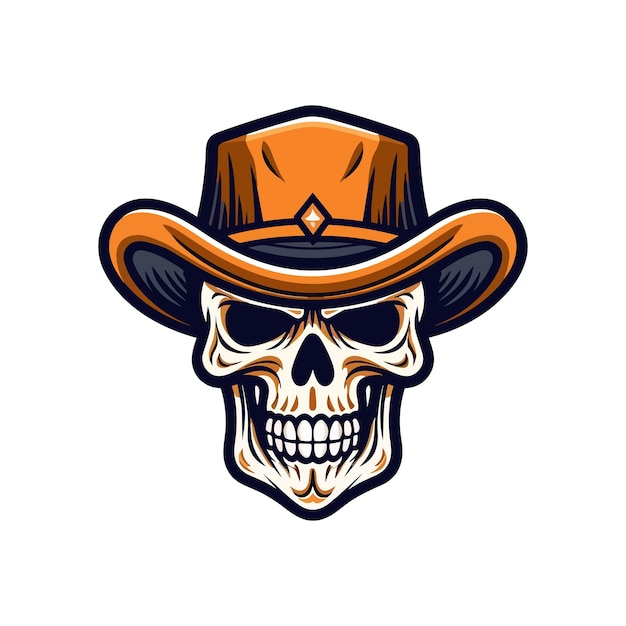 Vector smiling skull wearing cowboy hat vector clip art illustration