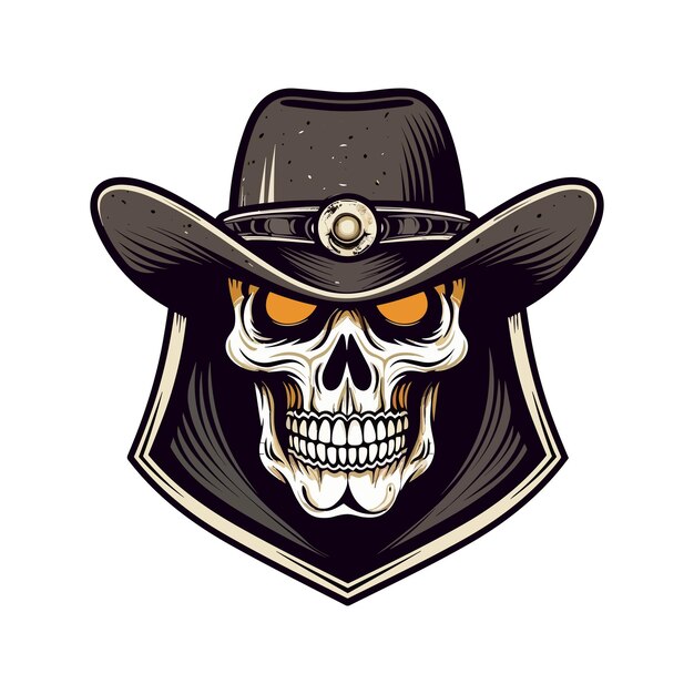 Vector smiling skull wearing cowboy hat vector clip art illustration