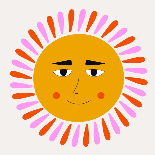 Smiling sun abstract personage mascot design funny face cute iconx9