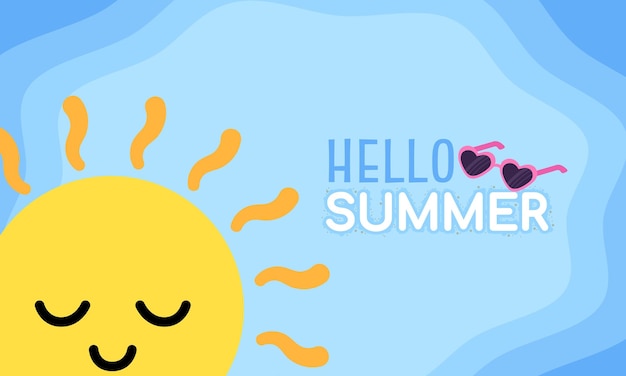 微笑的太陽和心形的太陽眼鏡 歡迎夏天