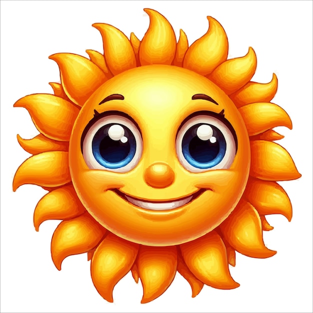 Vettore un sole sorridente con occhi grandi e un sorriso sul suo viso è mostrato illustrazione vettoriale