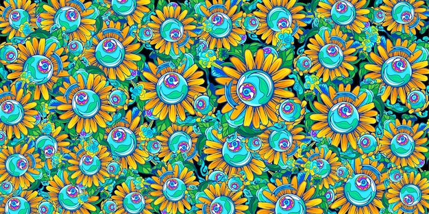 Vector smiling sunflower monster eyes suitable for pattern