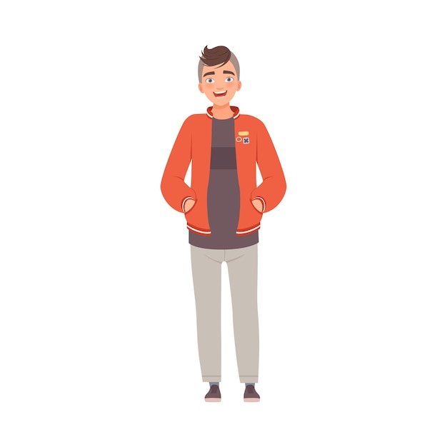 smiling teenager boy in sport wear flat vector illustration