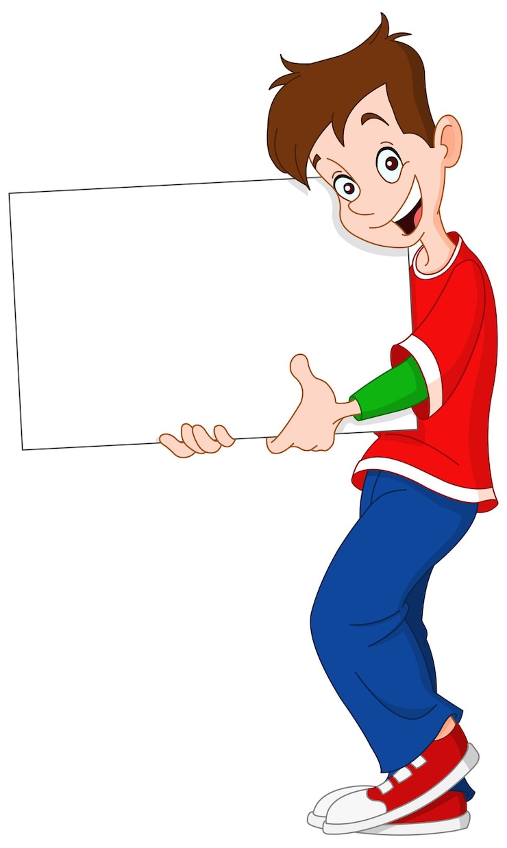 Vector smiling teenager holding a blank sign