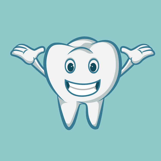 Vector smiling tooth mascot teeth with a toothbrush. clean teeth for health concept.