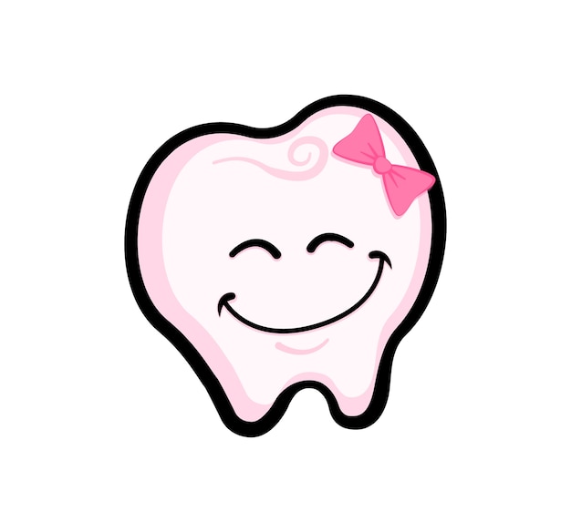 Smiling tooth with a pink bow