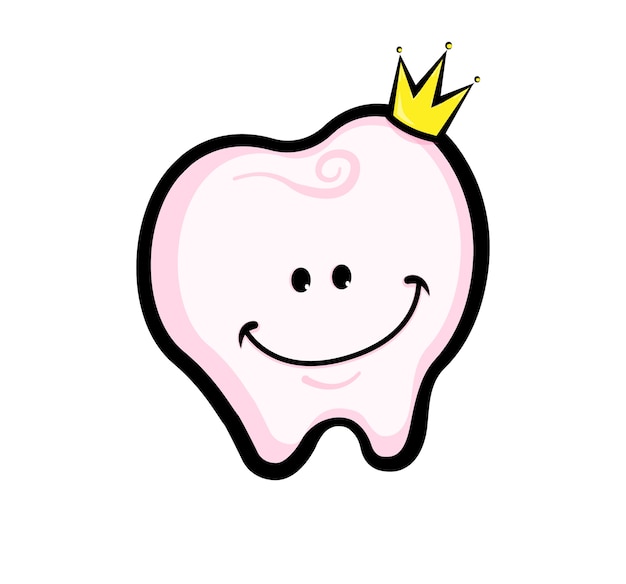 Vector smiling tooth with a yellow crown