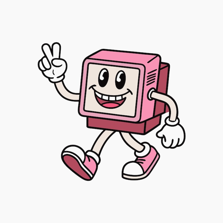 Vector 미소 짓고 는 컴퓨터 한 손은 v라는 글자 형태의 승리의 상징을 보여줍니다.